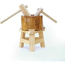 Amazon | 【木台付き】餅つきセット 8合用 木製ミニ臼＋キネ2本